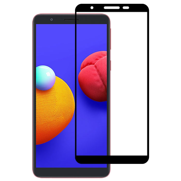 Full-screen tempered glass screen protector film with adhesive cutouts for phone