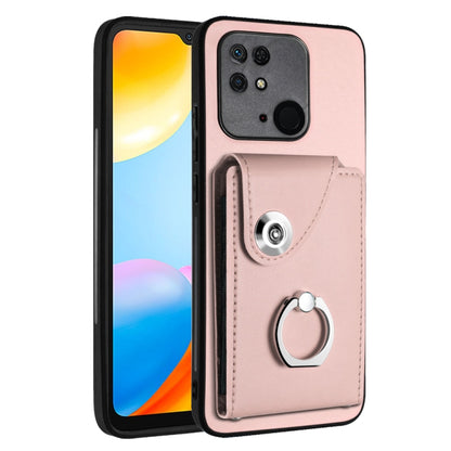PU phone case with card holder and ring grip strap, pink