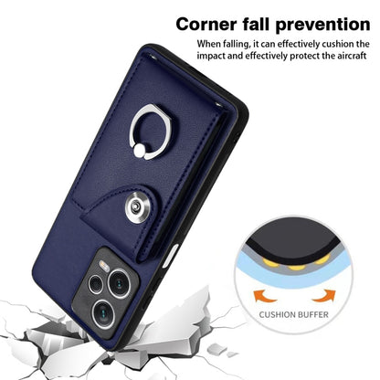 Blue PU wallet phone case with ring holder and reinforced corner protection for drop impact.