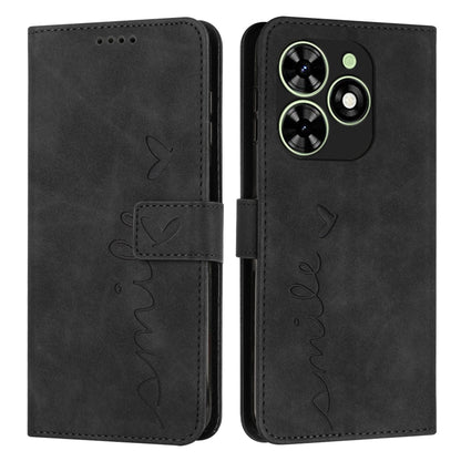 Black leather phone case with heart embossing, LOVE script, and camera cutout on back