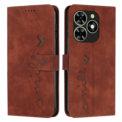 Brown leather wallet phone case with heart script emboss and stitched flip cover