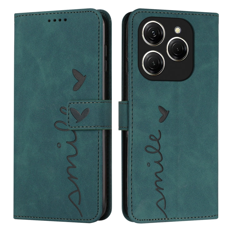 Teal leather folio phone case with heart pattern, magnetic flap, phone camera cutout