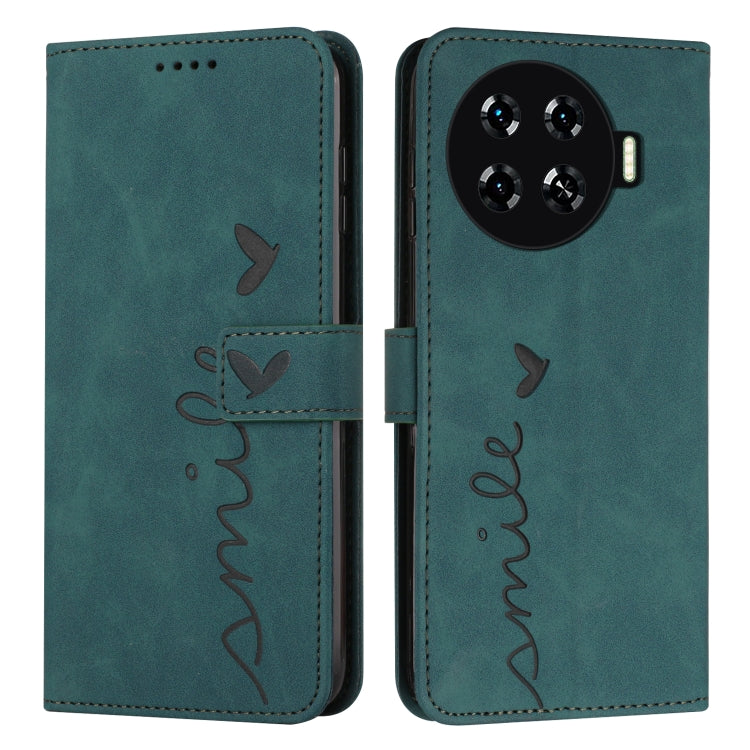 Teal leather folio phone case with heart pattern, magnetic flap, camera cutout