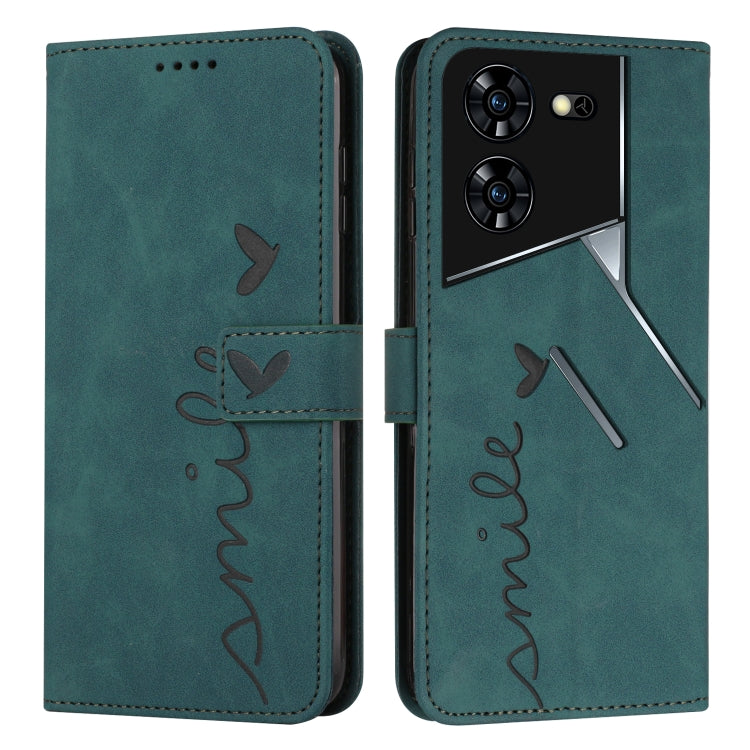 Teal leather wallet phone case with heart script emboss and stitched flip cover