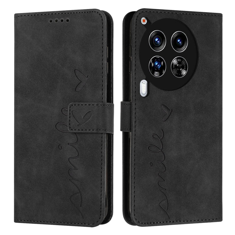 Black leather phone case with heart emboss, flip cover, and camera cutout