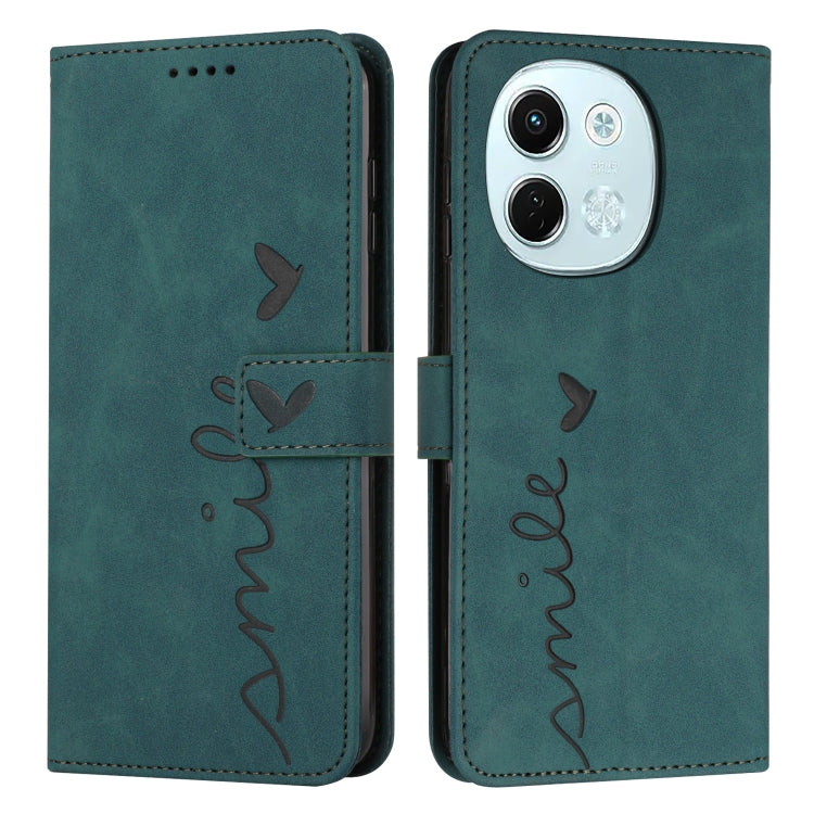 Heart-embossed leather phone case with flap and stitch design in teal, for phone