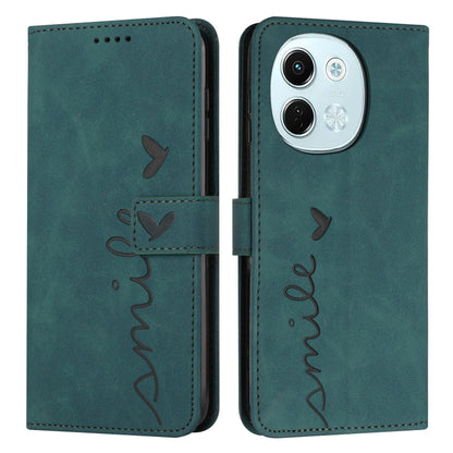 Heart-embossed leather phone case with flap and stitch design in teal, for phone