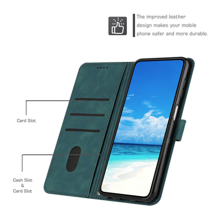 Teal leather wallet-style phone case with card and cash slots; flip cover