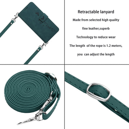 Teal retractable lanyard with clips and matching leather phone case for carrying