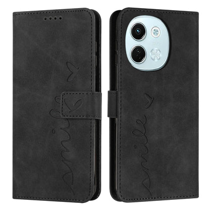 Black leather phone case with flip cover and heart stitch embroidery; camera cutout
