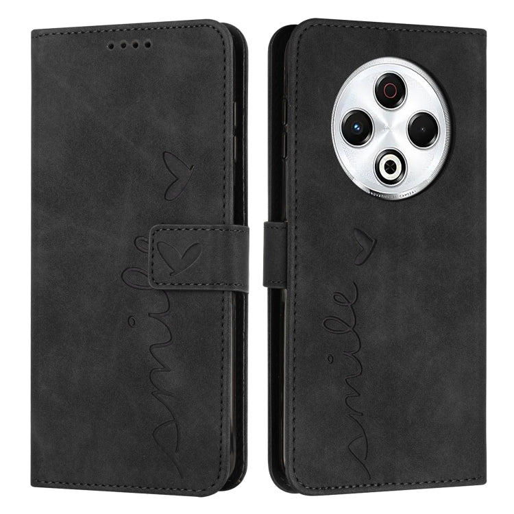 Dark gray leather-look phone case with flip cover, heart embossing, and stitched side strap