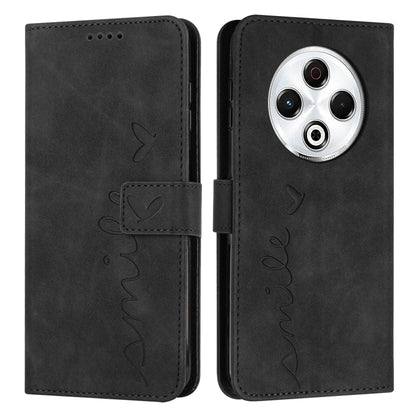 Dark gray leather-look phone case with flip cover, heart embossing, and stitched side strap