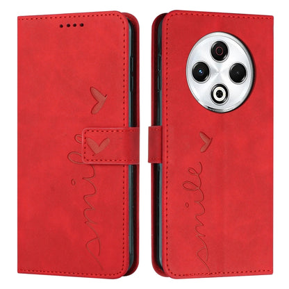 Red leather phone case with heart emboss, flip cover, and lanyard cutout