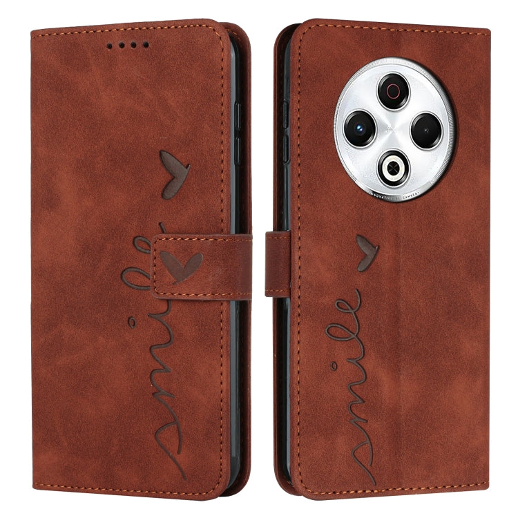 Brown leather phone case with heart emboss, flip cover, and lanyard cutout
