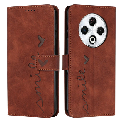 Brown leather phone case with heart emboss, flip cover, and lanyard cutout