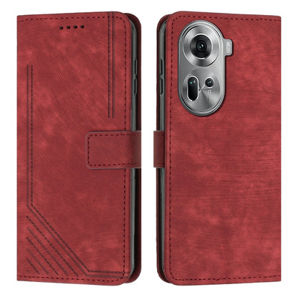 Red leather wallet-style phone case with flip cover, camera cutout, stitched edges