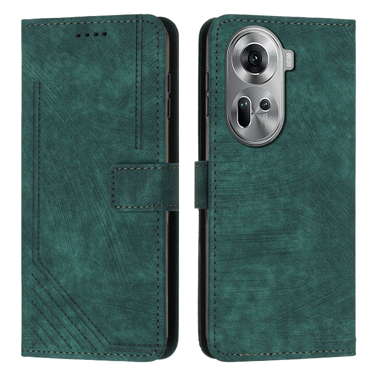 Green leather wallet-style phone case with flip cover, camera cutout, stitched edges