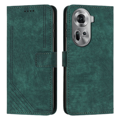 Green leather wallet-style phone case with flip cover, camera cutout, stitched edges