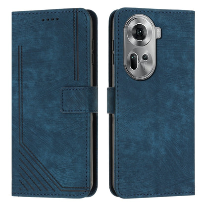 Blue leather wallet-style phone case with flip cover, camera cutout, stitched edges