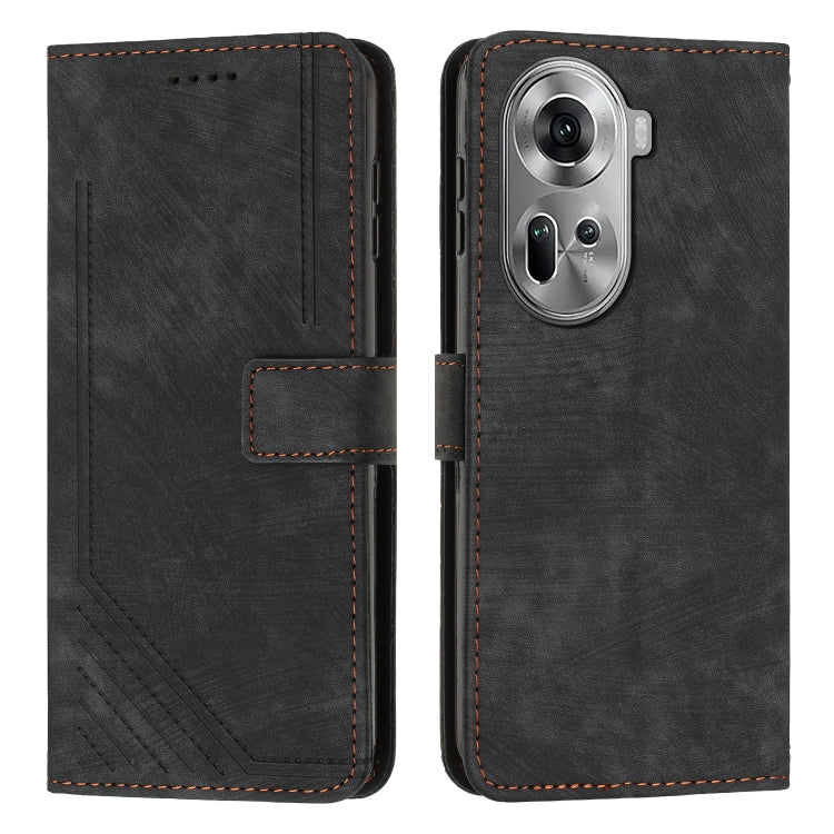 Black leather wallet-style phone case with flip cover, camera cutout, stitched edges