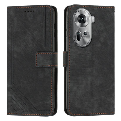 Black leather wallet-style phone case with flip cover, camera cutout, stitched edges