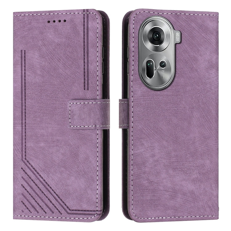 Lavender leather wallet-style phone case with flip cover, camera cutout, stitched edges