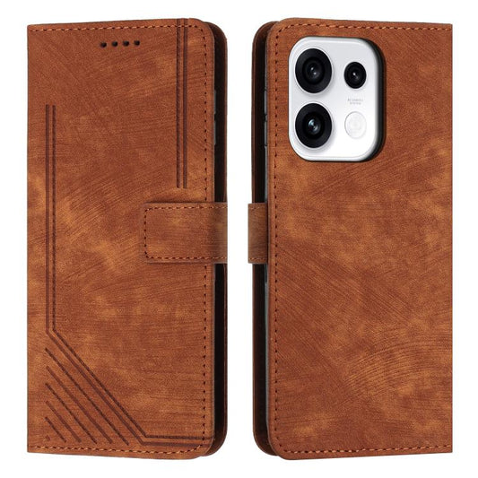 Brown leather folio phone case with stripe pattern and magnetic flap
