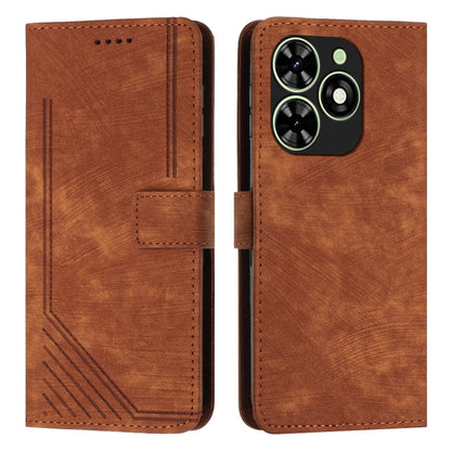 Leather folio phone case with stripe pattern, brown, card slot, and camera cover