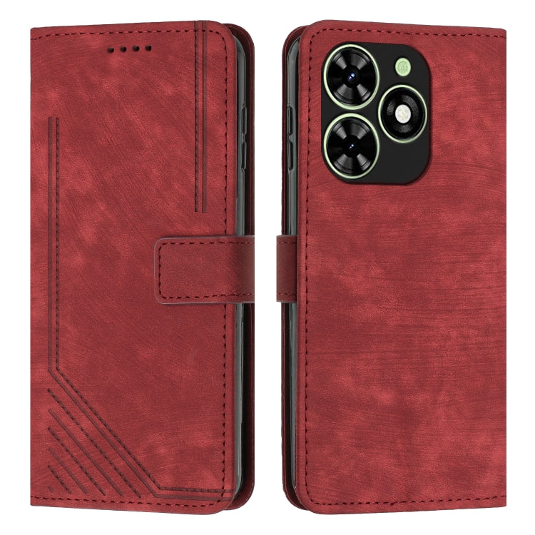 Leather folio phone case with stripe pattern, red, card slot, and camera cover