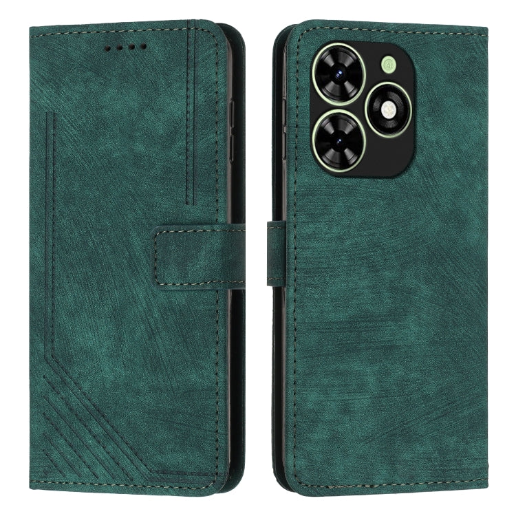 Leather folio phone case with stripe pattern, green, with card slot and button flap