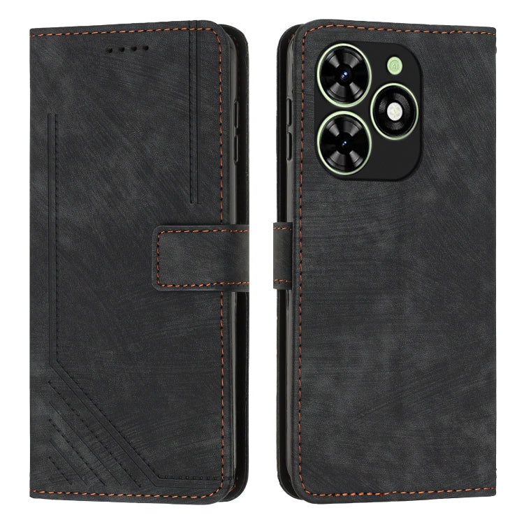 Leather folio phone case with stripe pattern, dark gray, with card slot and button flap