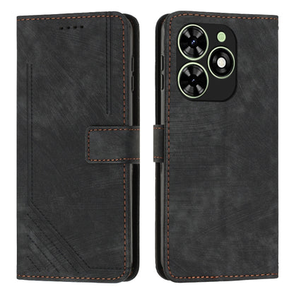 Leather folio phone case with stripe pattern, dark gray, with card slot and button flap