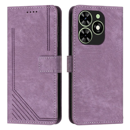 Leather folio phone case with stripe pattern, lavender, with card slot and button flap