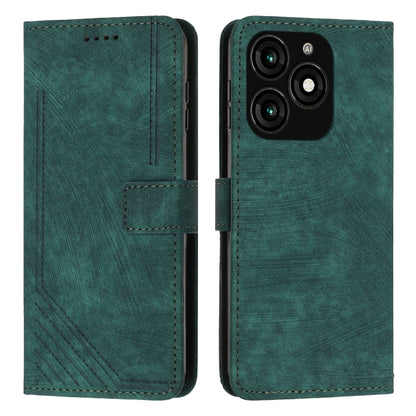 Leather folio phone case with stripe pattern, green, card slot, and side button cover