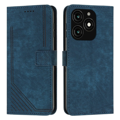 Leather folio phone case with stripe pattern, blue, card slot, and side button cover