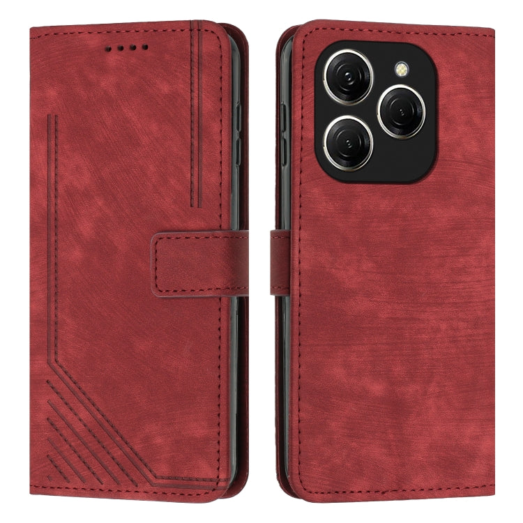 Red leather folio phone case with diagonal stripe texture, card slot, and red-edge stitching