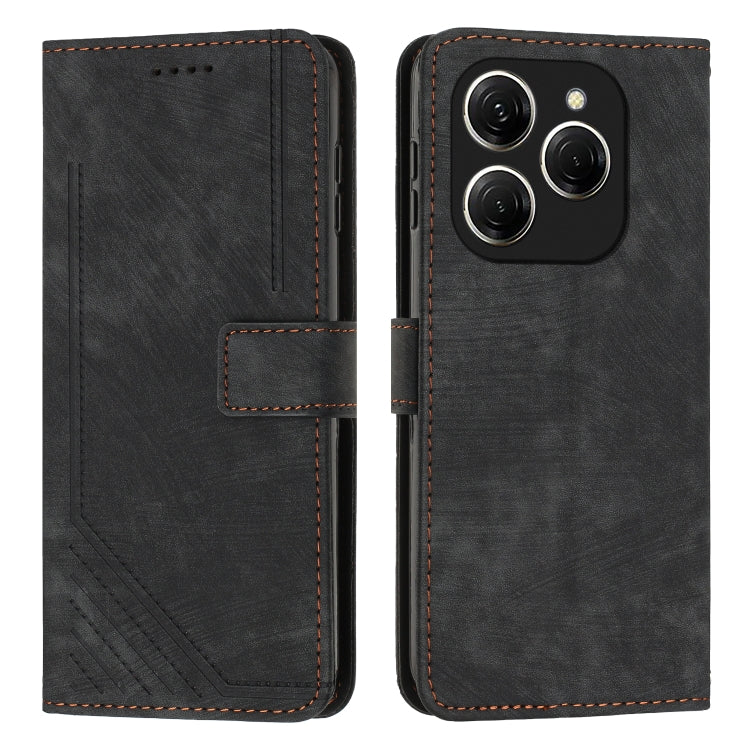 Dark leather folio phone case with diagonal stripe texture and rear camera cutouts