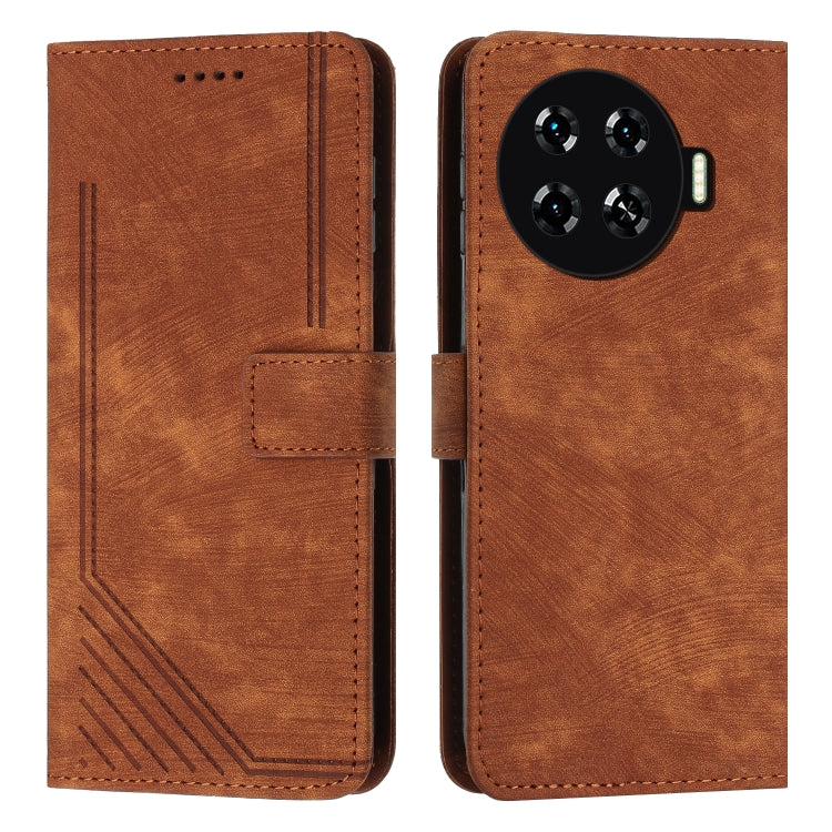 Brown leather-look phone wallet case with stripe pattern, folio flap and camera cutout