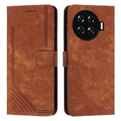 Brown leather-look phone wallet case with stripe pattern, folio flap and camera cutout