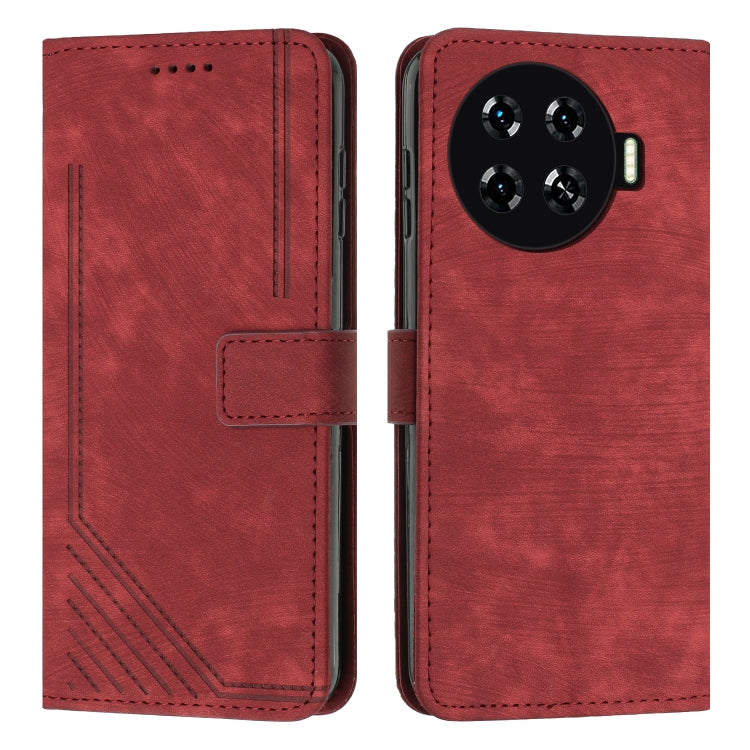 Red leather-look phone wallet case with stripe pattern, folio flap and camera cutout