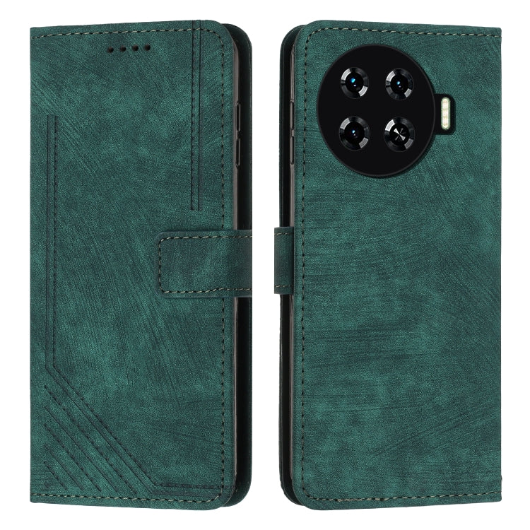 Green leather-look phone wallet case with stripe pattern, folio flap and camera cutout