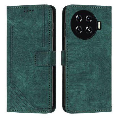 Green leather-look phone wallet case with stripe pattern, folio flap and camera cutout