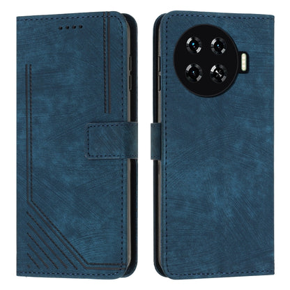 Blue leather-look phone wallet case with stripe pattern, folio flap and camera cutout