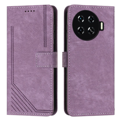 Lilac leather folio phone case with diagonal stripe texture, card slot, and matching stitched edges