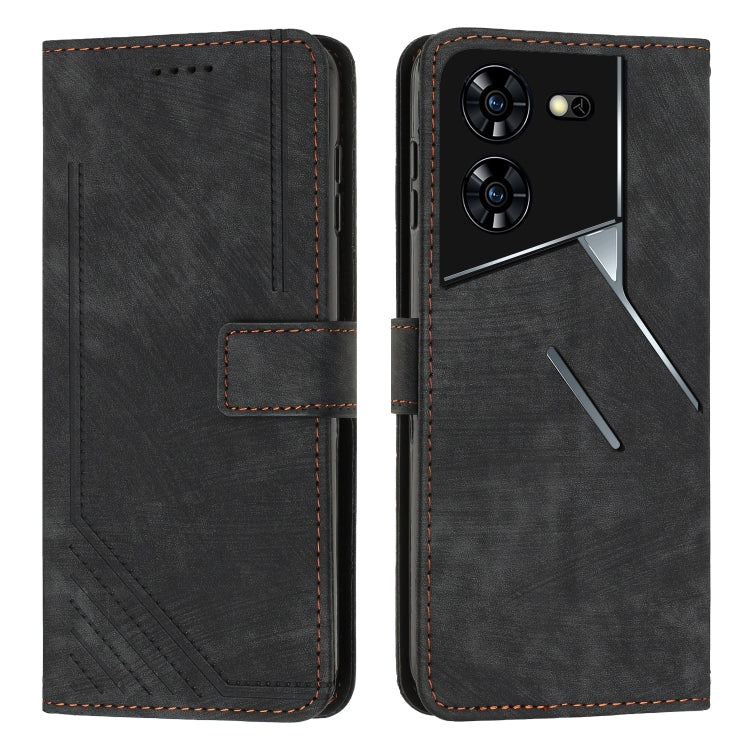 Black leather wallet phone case with flip cover, card slots, and camera cutouts