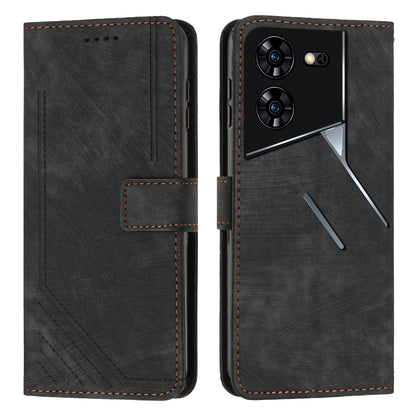 Black leather wallet phone case with flip cover, card slots, and camera cutouts