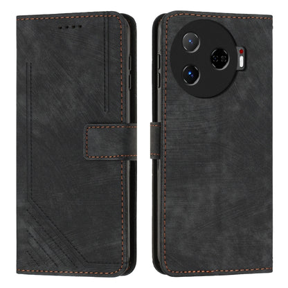 Black leather phone wallet case with diagonal stripe texture, card slots, and side flap.
