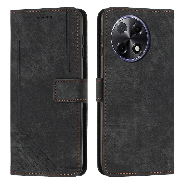 Black leather wallet phone case with flip cover, card slot, and camera cutout stitching