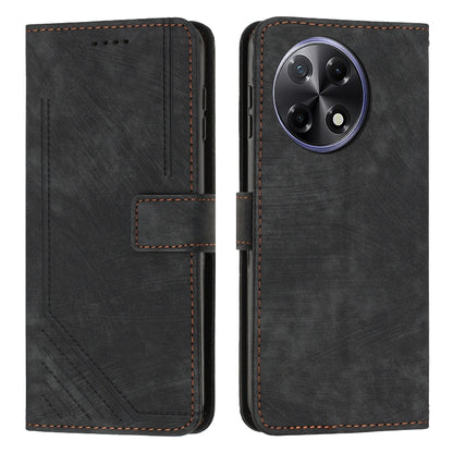 Black leather wallet phone case with flip cover, card slot, and camera cutout stitching