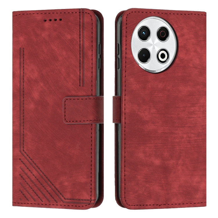Red leather wallet phone case with flip cover, card pocket, and camera lens cutout